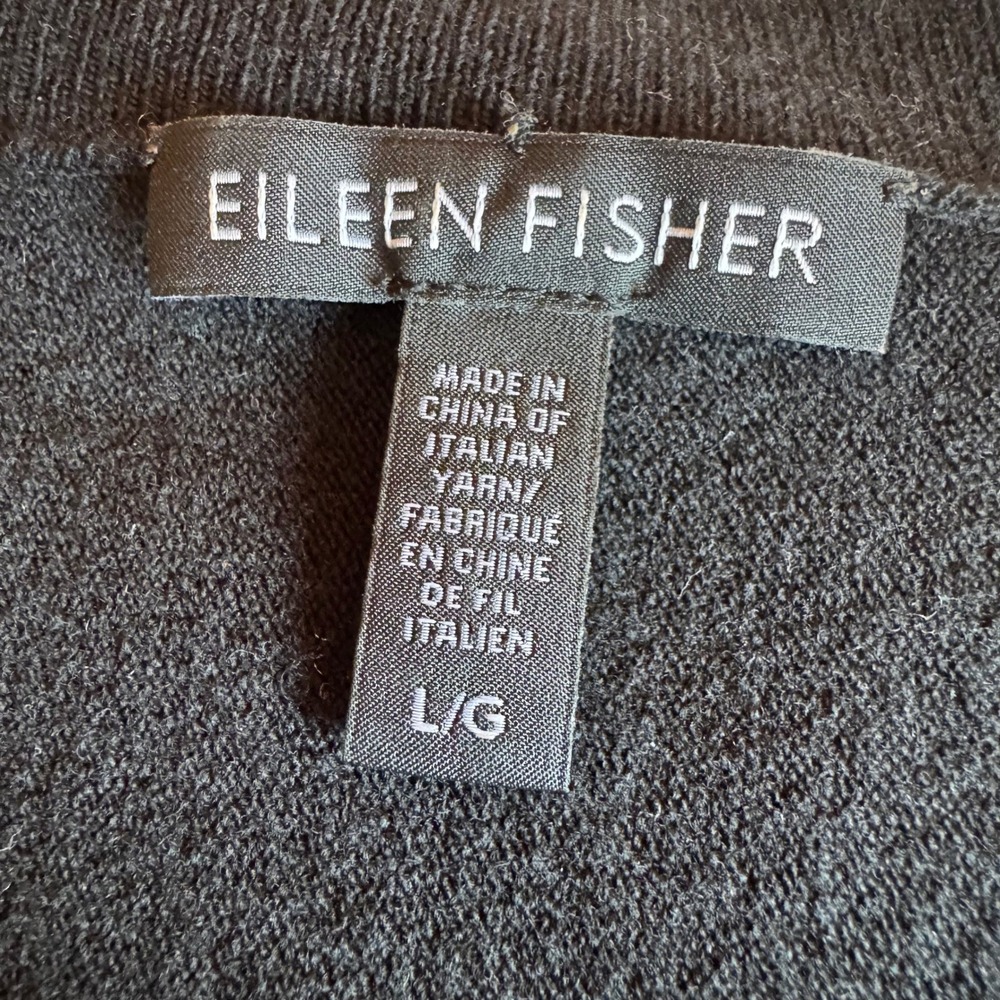 Eileen Fisher Black Wool Blend Oversized High Low Sweater Italian Yarn Large - Picture 6 of 9